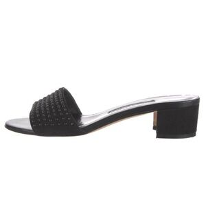 Manolo Blahnik Black Studded Block Heel Slide Mule Sandals